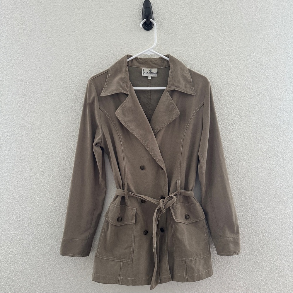 Carla Ferroni Tan Corduroy Trench Coat - Quiet Luxury Preppy Chic - EU 46